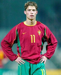 a soccer player is standing with his hands on his hips