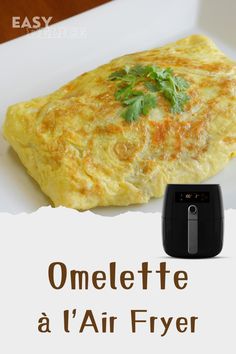 an omelette is on a white plate with the words omelette a l'air fryer