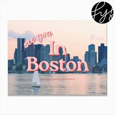 an image of boston with the city skyline in the backgrounnd and sailboat on the water