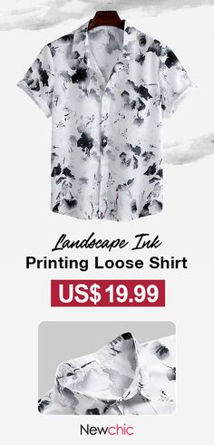 Mens Chinese Style Landscape Ink Printing Short Sleeve Loose Casual Shirt. #summer #casualshirts #menshirts Mens Outwear, Business Casual Shirts, Loose Shirts, Mens Vest, Men Shirt Style, Online Clothing, Mens Sweatshirts, Short Sleeve Shirt, Star Fashion