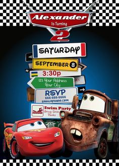 the poster for cars 2, starring characters from disney and pixama