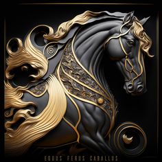 a black and gold horse with long manes