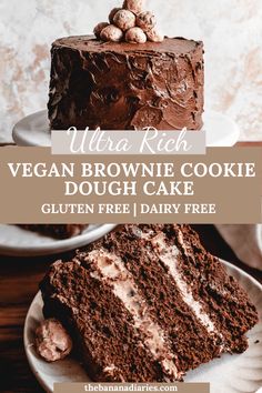 vegan brownie cake with chocolate frosting and nuts on top