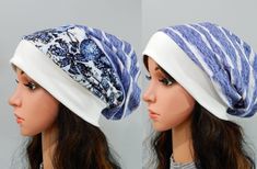 "Slouchy reversible beanie women Ponytail hat - messy bun hat. Suitable for summer,spring,autumn. Double sided hat. No rough seams .One size fits all. The beanie is super simple, stylish, practical and comfortable.  Made following a standard adult head circumference of 21-23\" (54-59 cm)   S-L Made of  soft stretch viscose jersey knit fabric. Viscose is similar to cotton jersey. Machine-wash gentle cycle. Tumble dry gentle cycle low heat.  All my items are handmade by me and treated with love and care. Made in a smoke and pet free environment. 4036" Adjustable Spring Beanie Cap, One Size Spring Beanie, Spring Beanie One Size, Reversible Beanie Hat, One Size Fits Most, Ponytail Beanie, Messy Bun Hat, Bun Hat, Beanie Hats For Women, Ponytail Hat