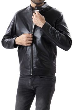 This Mens Pure Sheep Leather Jacket is an ultimate trendsetter. It comes with a simple and classy design and features, front zip fastener, snap button collar, and a modern fit. Outer Shell: Real LeatherLeather Type: 100% Real Sheep skinInner Shell: Polyester liningClosure Style: ZipperInside Pockets: Two Classy Design, Sheep Leather, Leather Jacket Black, Muscle Men, Modern Fit, Snap Button, Trend Setter, Real Leather, Sheep