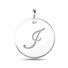 I 14K White Gold Script Engraved Initial  Disk Pendant - JewelryAffairs
 - 2 Classic White Gold Monogram Initial Necklace, Silver Luxury Initial Necklace With Monogram, Sterling Silver Initial Necklace In Round Disc, Sterling Silver Initial Necklace With Round Disc, Sterling Silver Round Disc Initial Necklace, Sterling Silver Initial Necklace On Round Disc, White Gold Monogram Initial Pendant Jewelry, Elegant Engraved White Gold Initial Necklace, Elegant White Gold Engraved Initial Necklace