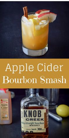 Bourbon And Cider Cocktail, Spiced Bourbon Apple Cider, Bourbon Cider Tini, Apple Smash Cocktail, Apple Pie Bourbon Cocktail, Apple Cider Smash, Apple Cider Bourbon Smash, Spiked Apple Cider Bourbon, Apple Cider Whiskey Smash