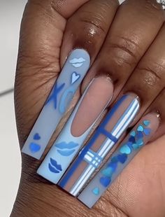 Exotic Nail Designs, Flower Toe Nails, Oval Nails Designs, Tie Dye Nails, Blue Acrylic Nails, Long Nail Designs, Nail Designs Valentines