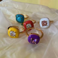 [SIZE]: Fits best for US7, slightly adjustable.[MATERIAL]: Enamel, brass. 90s Candy, Candy Cocktails, Colorful Ring, Rainbow Retro, Y2k Rings, Summer Rings, Clean Sterling Silver, Open Rings, Retro Ring