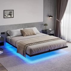 42023962378282|42023962411050|42023962443818|42023962476586 Bed Frame With Led Lights, California King Bed Frame, Letto King Size, California King Size Bed, Floating Bed Frame, Led Beds, Led Bed Frame, Cama King Size, Lit King Size