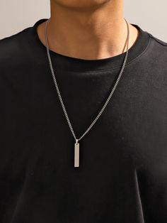 Silver  Collar  Stainless Steel   Embellished   Men's Fashion Jewelry Mens Necklace With Pendant, Best Necklace For Men, Men Minimalist Jewelry, Men's Necklace Jewelry, Silver Necklaces For Men, Men Pendant Necklace, Men’s Silver Necklace, Silver Chain For Men With Pendant, Man Necklace Aesthetic