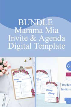 the bundle includes an invoice and agenda for wedding guests to use on their menus