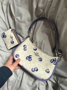 Cute Bags And Purses Aesthetic, Coach Blueberry Wallet, Blueberry Coach Bag, Coach Blueberry Bag, Summer Purses 2024, Summer Bags 2024, Blueberry Clothes, Coach Blueberry