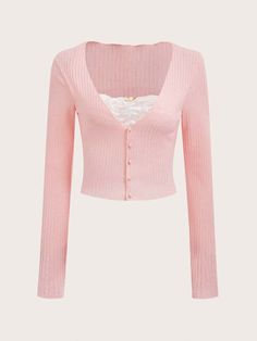 Long Sleeve Tight Shirt, Fall Downtown Girl, Downtown Girl Coquette, Crop Tops Y2k, Coquette Clothing, Pink Wardrobe, Y2k Long Sleeve, Lace Tee, Downtown Girl