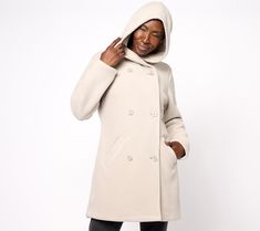 Face the elements in style with this must-have winter wardrobe addition -- a fleece and sherpa coat suitable for those chilly days and nights. From Denim & Co.® Fashions. Hooded Pea Coat For Winter, Long Quilted Coat, Trench Coat Dress, Denim Trench Coat, Sherpa Coat, Leather Blazer Jacket, White Denim Jacket, Lined Jeans, Petite Jacket