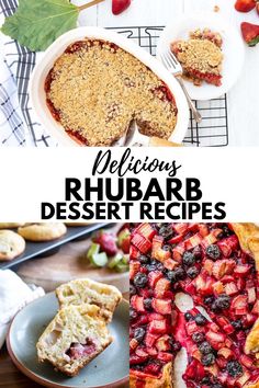 desserts with strawberries and other fruit are shown in this collage for the recipe