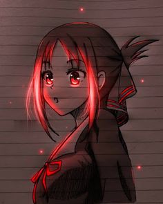 an anime character with red eyes and long hair