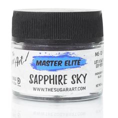 a jar of ink that is black and white with the words,'master little sapphire sky '