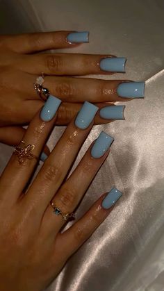 Solid Color Nails With Simple Design, Solid Nail Color With Design, Pretty Solid Color Acrylic Nails, Plain Tips Nails, Basic Blue Nails Acrylic, One Color Short Acrylic Nails, One Solid Color Nails, Simple Nail Designs Solid Colors, Long Solid Color Nails