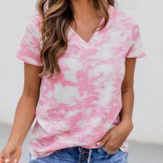 Pink Tie Dye V-Neck Tee. Purchased From Pink Lily Boutique. Size Small. 70% Polyester/ 27% Rayon/ 3% Spandex Hand Wash Cold / Dry Flat Unlined Brand New, Never Worn! V-neck Stretch T-shirt For Day Out, Spring Stretch V-neck T-shirt, V-neck Stretch T-shirt For Spring, Trendy Pink V-neck Top For Spring, Trendy Pink V-neck T-shirt, Casual Pink V-neck Top With Short Sleeves, Pink Lily Boutique, Pink Tie, Pink Tie Dye