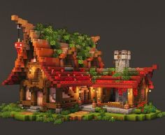 Minecraft Lumberjack House, Red Minecraft House, Minecraft Storage Design, Chalet Minecraft, Minecraft Museum, Minecraft Fantasy House, Minecraft Storage, Minecraft Medieval House, Fantasy Minecraft