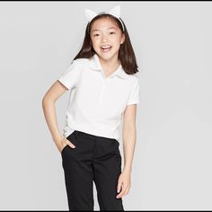 Nwt Girls Jerseys Uniform Polo Shirt Color White. Size S (6/6x) White Short Sleeve School Uniform Top, White Cotton School Uniform Tops, Playful Fitted Tops For School, Basic Fitted Tops For School, Polo Shirt Long Sleeve, Jersey Uniform, School Uniform Kids, School Uniform Outfits, Grey Shirt Dress