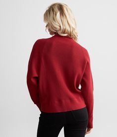 Red By BKE Turtleneck Sweater - Red X-Small, Women's Cabernet Ribbed knit tulip hem sweater Can be worn multiple ways Bust measures 40 on isze small Body length 20 on size small. 50% Viscose 28% Polyester 22% Nylon. Machine wash cold with like colors gentle cycle. Only non-chlorine bleach. Lay flat to dry. Cool iron if necessary.. Measurements: Bust -Fullest part of bust with arms at sides. Waist -Circumference of natural waist: above belly button below rib cage. Hips -Standing with feet togethe Hem Sweater, Ladies Turtleneck Sweaters, Rib Cage, Red Sweaters, Turtleneck Sweater, Ribbed Knit, Sweaters For Women, Turtle Neck, Knitting