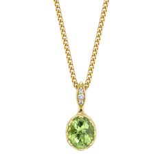 2.25CT Precision-cut Green Tourmaline 3 VS1 Diamonds 0.20CWT 18k Italian Yellow Gold Pendant 18k Italian 1.4mm Franco chain (18"), other lengths available. Designed and created in Los Angeles California. All gemstones are ethically sourced through our trusted, direct trade partnerships. Precision Cut, Vs1 Diamond, Oval Necklace, Tourmaline Pendant, Yellow Gold Pendants, Green Tourmaline, Pave Diamonds, Gold Pendant, Tourmaline