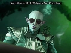 an animated image of a man with sunglasses on his face and the caption says solar wake up, we have a black city to burn