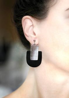 Lightweight big earrings Clip on dangles Silver and black earring Handmade gift for her Statement earring Abstract non pierced earring Large by GitasJewelryShop https://www.etsy.com/listing/621865282/lightweight-big-earrings-clip-on-dangles?ref=rss Minimalist Handmade Black Earrings, Trendy Black Earrings For Gift, Trendy Black Clip-on Earrings As Gift, Minimalist Black Single Earring, Handmade Black Dangle Clip-on Earrings, Modern Black Earrings For Party, Trendy Black Nickel-free Earrings, Minimalist Black Single Plug Earring, Black Dangle Plug Earrings As Gift