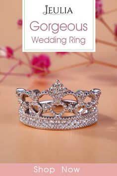 a wedding ring is shown with the wordsjeula gorgeous wedding ring on it's side