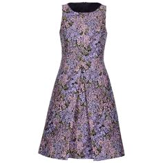 New MICHAEL KORS Floral Dress Designer Size 12 Colors - Lilac, Pink, Green on Black Background Back Side Zip Closure Fully Lined Measurements: Length - 40 inches, Waist - 33", Bust - 39", Hip - 41". Made in Italy New with Tag. Dresses Lilac, Flower Pattern Dress, Floral Dress Design, Knee Length Cocktail Dress, Purple Cocktail Dress, Lilac Pink, Zip Dress, Lilac Dress, Jacquard Dress