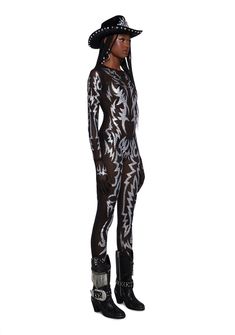 Club Exx Western Glitter Applique Mesh Catsuit - Black – Dolls Kill Fitted Halloween Festival Bodysuit, Fitted Bodysuit For Halloween Festival, Fitted Long Sleeve Bodysuit For Halloween, Fitted Winter Party Unitard, Fall Party Black Unitard, Black Unitard For Fall Party, Fitted Party Unitard With Thumbholes, Fitted Long Sleeve Bodysuit For Party Season, Mesh Catsuit