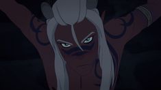 an animated character with white hair and blue eyes