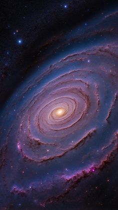 an image of a spiral galaxy with stars in the sky and blue, purple and red colors