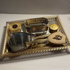 there is a tray with various items on it