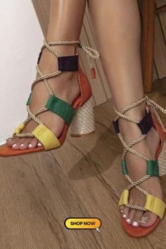 Women's Colorblock Heeled Sandals, Open Toe Cross Strappy Chunky Heels, Fashion Lace Up High Heels Kasut Tumit Tinggi, Color Block Heels, Block Sandals, Lace Up High Heels, Chunky Sandals, Purple Suede, Chunky Heels Sandals, Bag Dress, Accessories Jacket