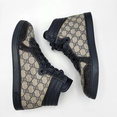 Gucci Men's GG Monogram Canvas Black Navy High Top Sneakers Gucci 7 US 8 Croc | eBay Black High Top Sneakers, Black High Tops, Gucci Men, Canvas Leather, Monogram Canvas, Black And Navy, High Tops, High Top Sneakers, Gucci