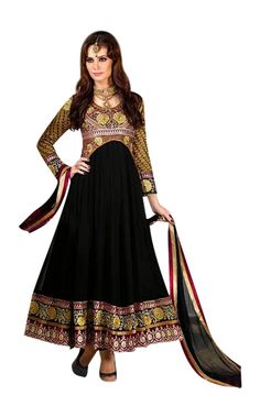 Be ready for a lot of complements in this stunning long frock style Anarkali Suit. It is designed using Golden-Red and Black & Gold Faux Georgette. This lovely readymade dress is embellished with lovely Golden and red lace and Resham Patch Work with Stone Work. The outfit comes matching churidar pant and dupatta.    Available in medium size only. Red Anarkali Maxi Dress For Eid, Black Floor-length Dabka Dupatta, Black Dabka Floor-length Dupatta, Black Anarkali Set For Festive Occasions, Semi-stitched Black Churidar With Self Design, Black Anarkali Set With Zari Work, Black Georgette Anarkali Set For Festivals, Black Anarkali Set With Resham Embroidery, Black Anarkali Set