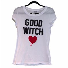 Freeze White T-Shirt/Top Good Witch In Size L Good Witch With A Heart White T-Shirt With Red Heart Lace Tee Shirt, Frozen Outfits, Inspirational Graphic Tees, Frozen Shirts, Good Witch, Lucky Shirt, Lace Tee, Black Graphic Tees, Floral Print Shorts