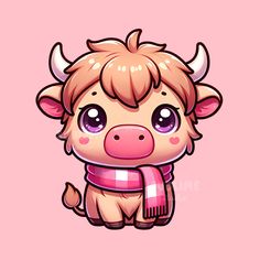 a cartoon cow wearing a scarf on a pink background