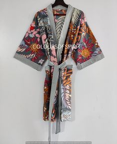 These cotton floral Print Robes are luxurious and sweet robes , and will make you and your bridesmaids feel like you're blossoming flowers and unique print ! This Robe we makes from 100% Cotton printed fabric . The fabric print is Floral Print which is very popular in all over the world . These robes are perfect for bridesmaids gifts, birthday gifts, and perfect gifts for girls who are in college. A beautiful lightweight cotton kimono-style hand-printed dressing gown. The gown is 100 cms / 39 " Summer Floral Print Robe, Spring Wedding Sleepwear With Kimono Sleeves, White Floral Print Wrap Kimono, Wedding Robe With Kimono Sleeves For Spring, Spring Wedding Robe With Kimono Sleeves, Multicolor Floral Print Kimono For Home, Multicolor Floral Print Wrap Robe, Multicolor Spring Wedding Kimono, Gown Indian