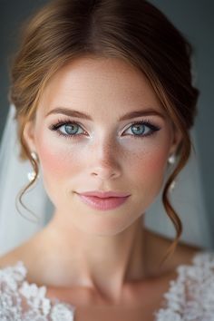 "Embrace a soft, natural wedding look with light, dewy makeup and a touch of pink gloss. #NaturalBridalLook #SoftWeddingMakeup #PinkGloss #EffortlessBeauty #RadiantBride" Bridal Makeup With Hooded Eyes, Fresh Dewy Makeup Natural Looks, Soft Natural Bridal Makeup Blue Eyes, February Wedding Makeup, Airbrush Natural Makeup, Fresh Bridal Makeup Blue Eyes, Wedding Makeup Looks Natural Brown Eyes, Bridal Makeup Redhead Blue Eyes, Simple Wedding Day Makeup For Bride