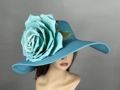 "This hat will surely bring you compliments! Brims are approx. 5,5\" - 6\". One size hat ( 20\"- 21.5\") Please feel free to ask me any questions or special requests. Please visit my other shop https://www.etsy.com/shop/BridalWorldAccessory Thank you very much for shopping at my shop Have a great day ." Turquoise Fedora Hat For Spring, Turquoise Fedora For Spring, Handmade Wide Brim Top Hat For Party, Handmade Blue Hats For Spring, Blue Sun Hat For Spring Party, Blue Party Sun Hat For Spring, Blue Spring Party Sun Hat, Blue Fedora Sun Hat For Kentucky Derby, Light Blue Hat For Kentucky Derby Party