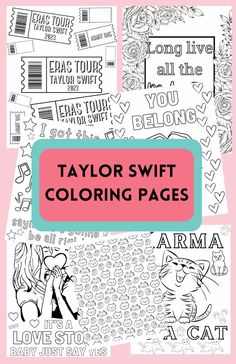 taylor swift coloring pages with the title taylor swift coloring pages in pink and blue on top