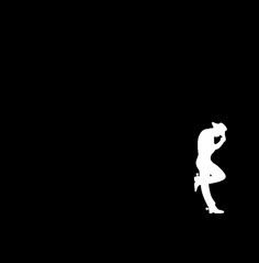 the silhouette of a person holding a skateboard in front of a black background with white text