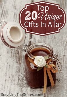 there is a jar of jam with the words top 20 unique gifts in a jar