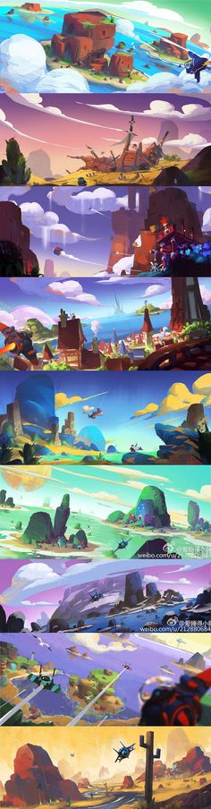 four different views of the sky and land