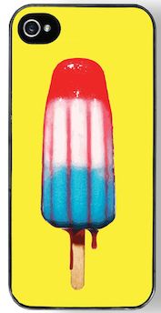 an ice cream popsicle with blue, red and white stripes on it's side