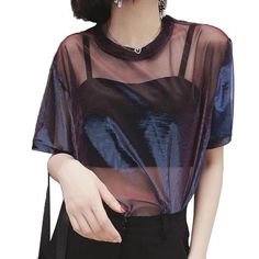 Gradient See-through Mesh Top Egirl Outfits, Harajuku Fashion Street, Sheer Shorts, Harajuku Fashion, Grunge Outfits, Asian Fashion, Aesthetic Clothes, Black Pants, Chic Style